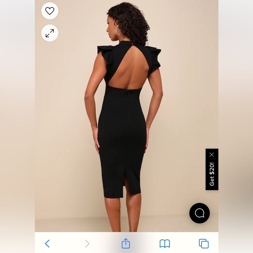 Lulu’s Stylish Splendor Black Backless Ruffle Bodycon Midi Dress